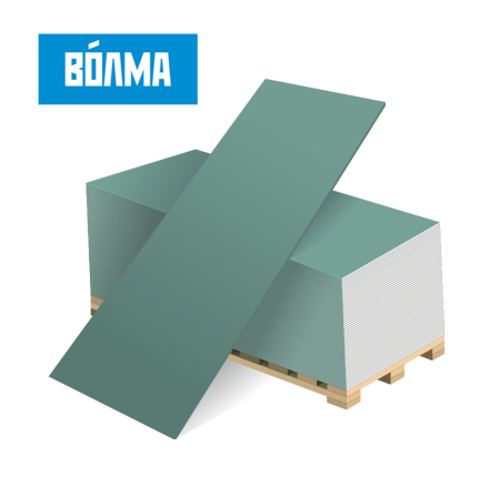 Гипсокартон влагостойкий УК ВОЛМА (ГКЛВ) 12,5-1200-2500 мм